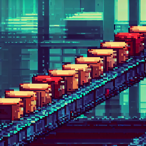 a row of boxes on a conveyor belt